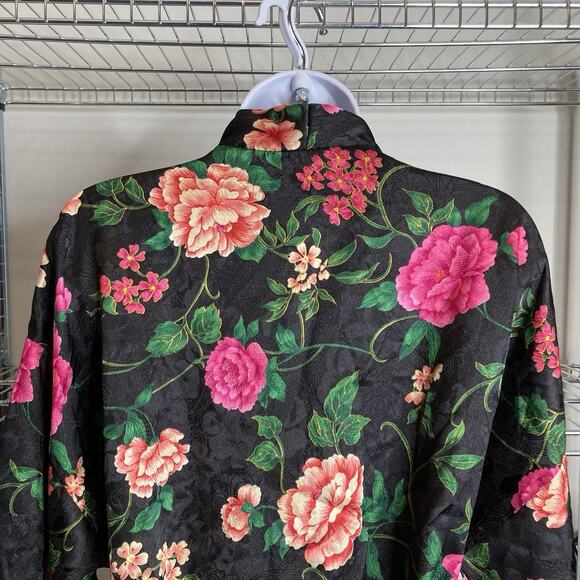 Vintage Kristine Tyler Intimates Women's Black Floral Robe One Size Luxury Asian - Picture 11 of 12